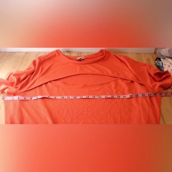 AVA & VIV Ribbed Cutout Top Coral Orange Short Sleeve Casual Shirt 4X - Picture 10 of 13